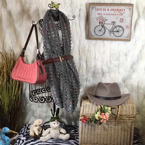 Cynthia Hart Clutch Red Khaki Plaid Brown Leather - Picture 3 of 8